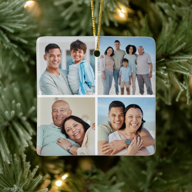 Create Your Own 4 Photo Collage Ceramic Ornament (Tree)