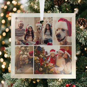 Create Your Own 4 Photo Collage Christmas Glass Ornament
