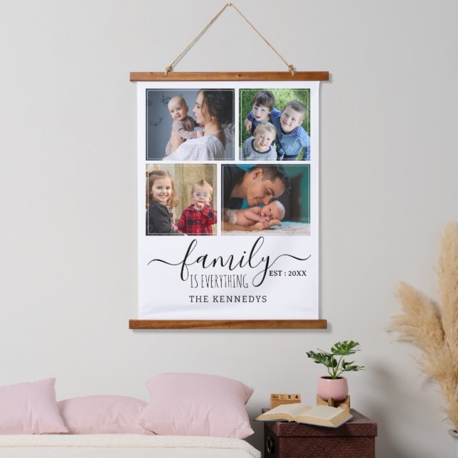 Create Your Own 4 Photo Collage Family Quote Name  Hanging Tapestry (Bedroom)