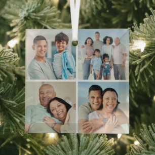 Create Your Own 4 Photo Collage Glass Ornament