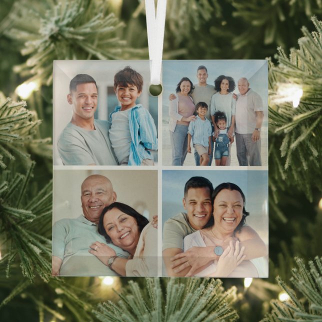 Create Your Own 4 Photo Collage Glass Ornament (Insitu)
