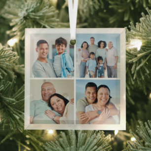 Create Your Own 4 Photo Collage Glass Ornament