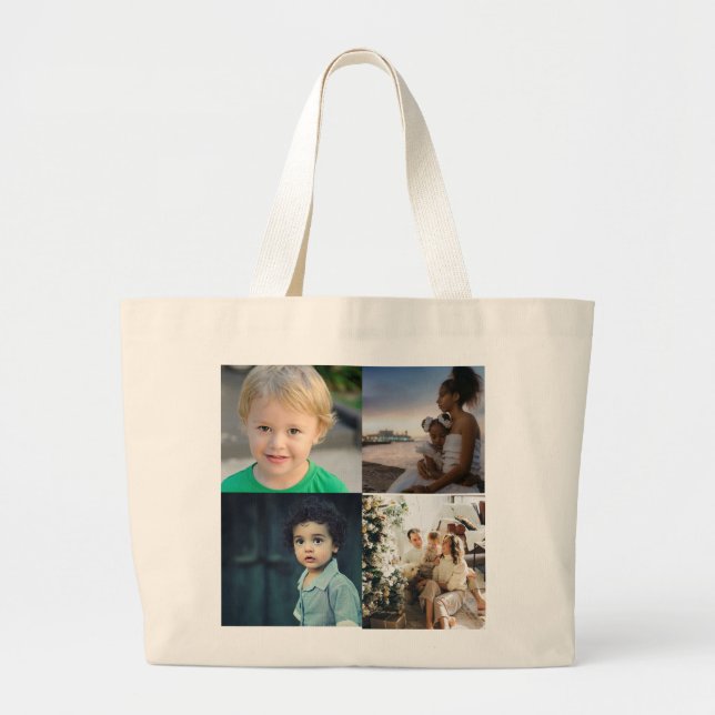 Create Your Own 4 Photo Collage Large Tote Bag (Front)