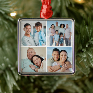 Create Your Own 4 Photo Collage Metal Ornament