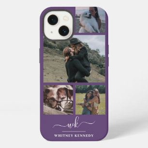 Create Your Own 4 Photo Collage Purple Monogram iPhone 13 Case