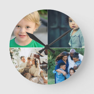 Create Your Own 4 Photo Collage Round Clock