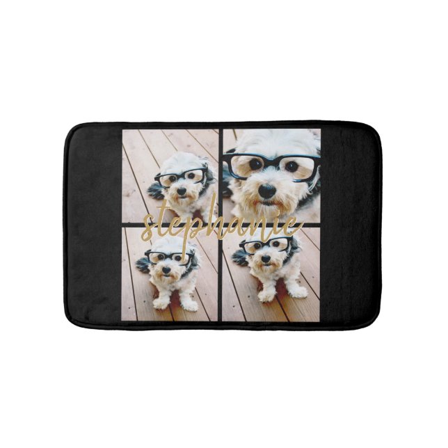 Create Your Own 4 Photo Collage - Script Name Bath Mat (Front)