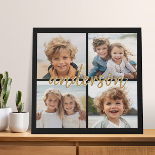 Create Your Own 4 Photo Collage - Script Name Faux Canvas Print