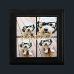 Create Your Own 4 Photo Collage - Script Name Gift Box<br><div class="desc">Use up to four square or selfie phone photos to create a unique and personal gift. Or you can keep the hipster puppy and make a trendy keepsake. If you need to adjust the pictures,  click on the customize tool to make changes.</div>