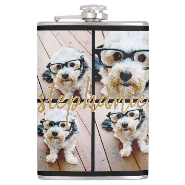 Create Your Own 4 Photo Collage - Script Name Hip Flask (Front)