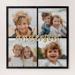 Create Your Own 4 Photo Collage - Script Name Jigsaw Puzzle