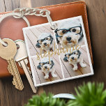 Create Your Own 4 Photo Collage - Script Name Keychain<br><div class="desc">Use up to four square or selfie phone photos to create a unique and personal gift. Or you can keep the hipster puppy and make a trendy keepsake. If you need to adjust the pictures,  click on the customize tool to make changes.</div>