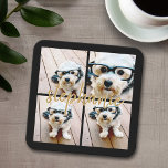 Create Your Own 4 Photo Collage - Script Name Square Paper Coaster<br><div class="desc">Use up to four square or selfie phone photos to create a unique and personal gift. Or you can keep the hipster puppy and make a trendy keepsake. If you need to adjust the pictures,  click on the customize tool to make changes.</div>