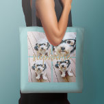 Create Your Own 4 Photo Collage - Script Name Tote Bag<br><div class="desc">Use up to four square or selfie phone photos to create a unique and personal gift. Or you can keep the hipster puppy and make a trendy keepsake. If you need to adjust the pictures,  click on the customize tool to make changes.</div>