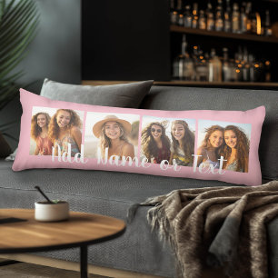 Create Your Own 4 Photo Collage Script Text - Pink Body Pillow