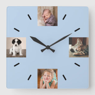 Create Your Own 4 Photo Modern Light Blue Square Wall Clock