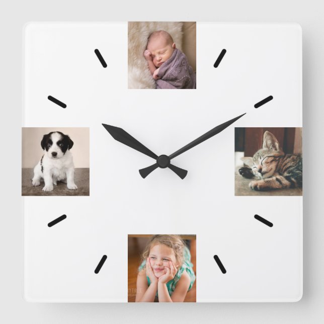 Create Your Own 4 Photo Modern Square Wall Clock (Front)