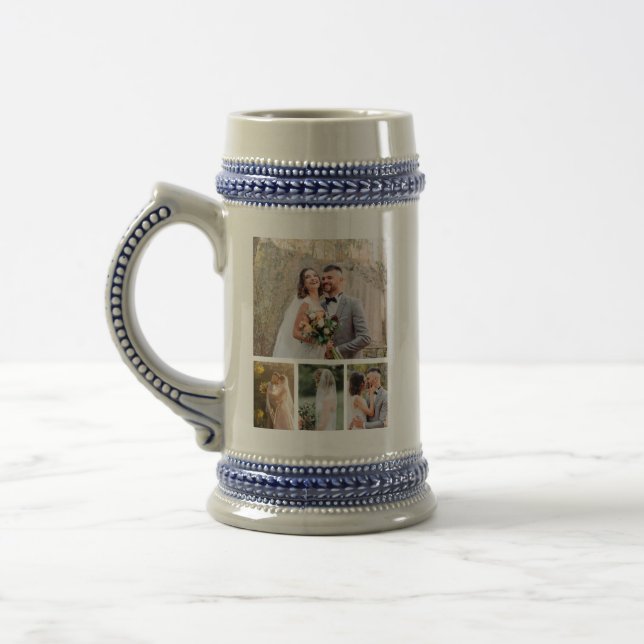 Create Your Own 4 Photo Wedding Collage Beer Stein (Left)