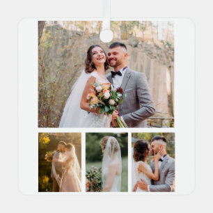 Create Your Own 4 Photo Wedding Collage Metal Ornament