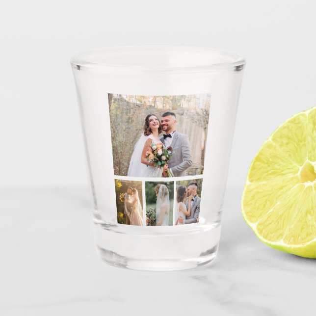 Create Your Own 4 Photo Wedding Collage Shot Glass (Front)