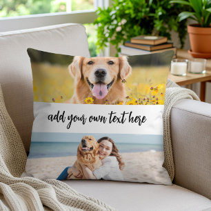 Create Your Own 4 Photo With Text Throw Pillow