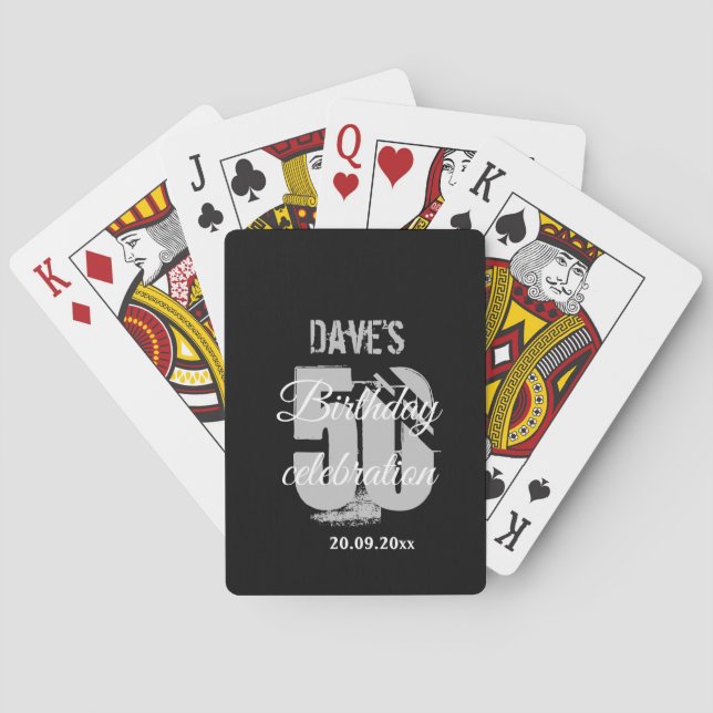 Create Your Own 50th Any Birthday Black  Playing Cards (Back)