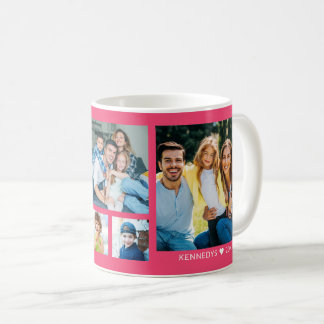 Create Your Own 5 Family Photo Collage Pink Coffee Mug