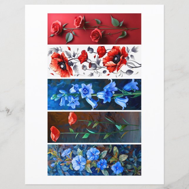 Create Your Own 5 Glorious Flowers Bookmarks (Front)