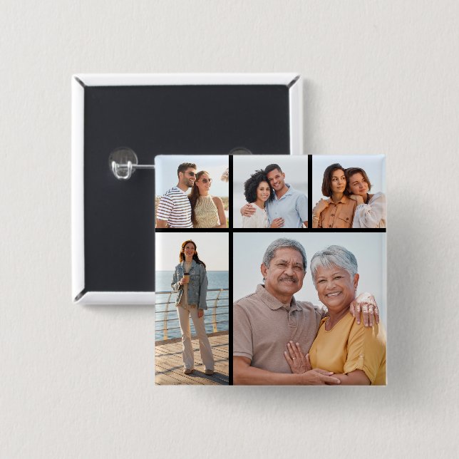 Create Your Own 5 Photo Collage 2 Inch Square Button (Front & Back)