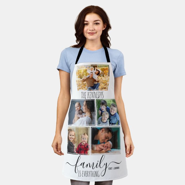 Create Your Own 5 Photo Collage Family Quote Name Apron (Worn)