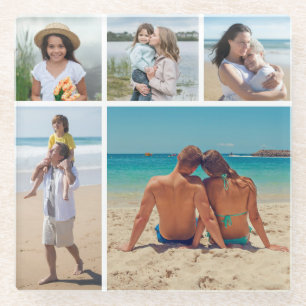 Create Your Own 5 Photo Collage Glass Coaster