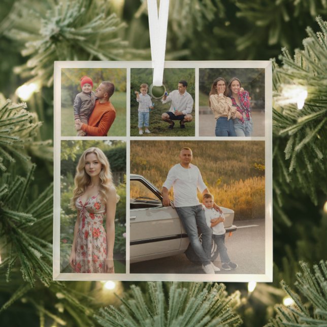 Create Your Own 5 Photo Collage Glass Ornament (Insitu)