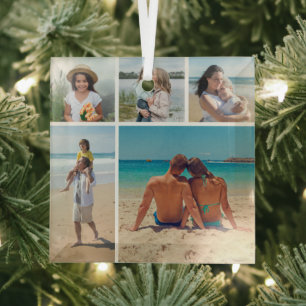 Create Your Own 5 Photo Collage Glass Ornament