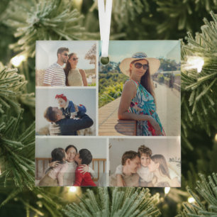 Create Your Own 5 Photo Collage Glass Ornament
