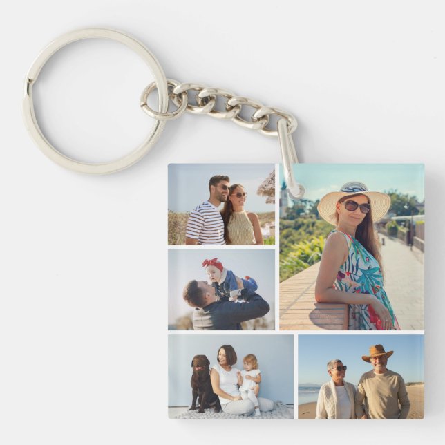Create Your Own 5 Photo Collage Keychain (Front)