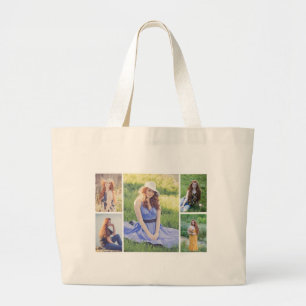 Create Your Own 5 Photo Collage Large Tote Bag