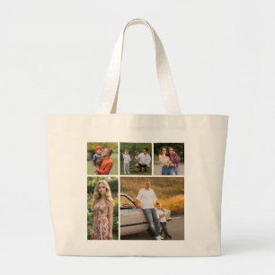 Create Your Own 5 Photo Collage Large Tote Bag