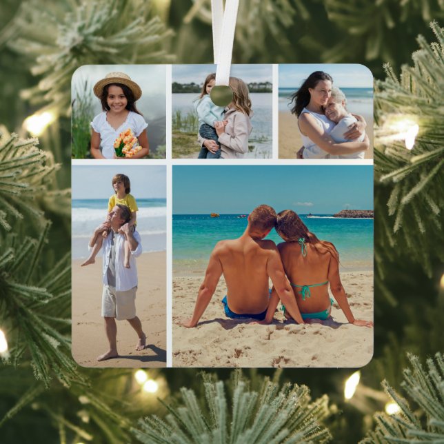 Create Your Own 5 Photo Collage Metal Ornament (Insitu)