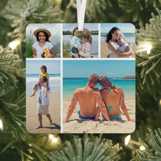 Create Your Own 5 Photo Collage Metal Ornament (Insitu)