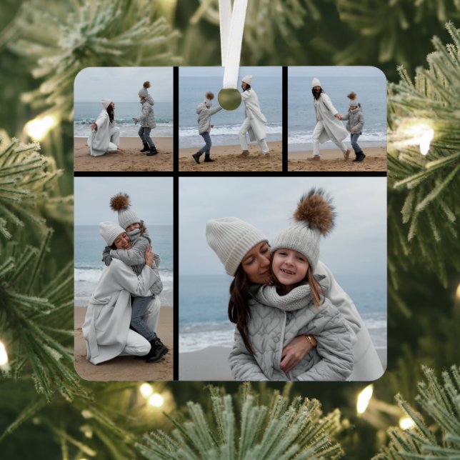 Create Your Own 5 Photo Collage Metal Ornament (Insitu)