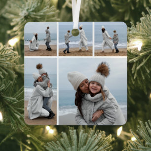 Create Your Own 5 Photo Collage Metal Ornament
