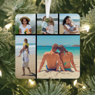Create Your Own 5 Photo Collage Metal Ornament