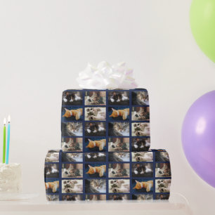 Create Your Own 5 Photo Collage on Navy Blue Wrapping Paper