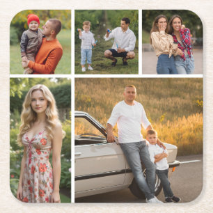 Create Your Own 5 Photo Collage Square Paper Coaster
