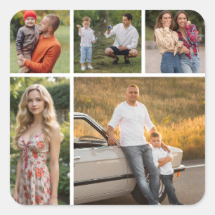 Create Your Own 5 Photo Collage  Square Sticker