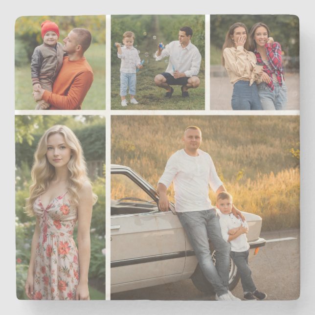 Create Your Own 5 Photo Collage Stone Coaster (Front)