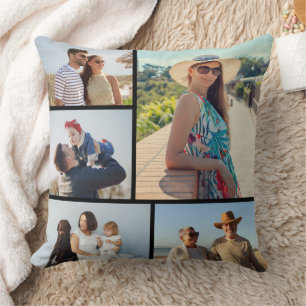 Create Your Own 5 Photo Collage Throw Pillow