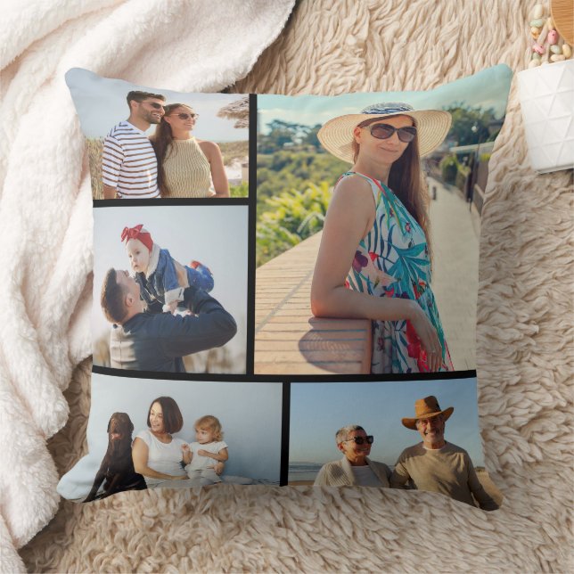 Create Your Own 5 Photo Collage Throw Pillow (Blanket)