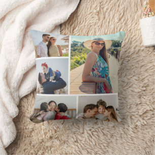 Create Your Own 5 Photo Collage Throw Pillow