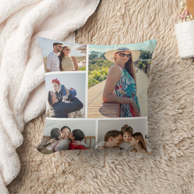 Create Your Own 5 Photo Collage Throw Pillow (Blanket)